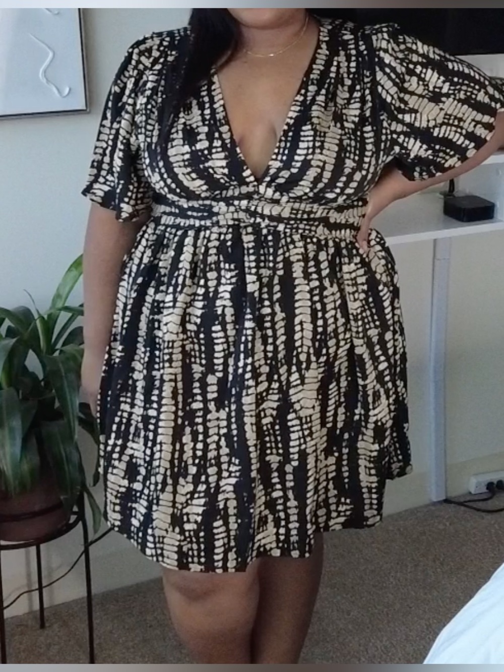 SHEIN Black and Tan Patterned Midi Dress